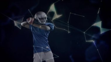 Amerikan futbolcu, ağ şekilleri dünyaya yayılıyorken teknoloji alanında geçiş için yükseliyor. Fütürist, dinamik, soyut, fitness, yenilik, hareket, dijital