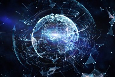 Küresel teknoloji arka planda mavi ve siyah