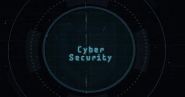 Karanlıktan kalkan çıkıyor, tarama halkası kilidi gösteriyor, siber güvenliği gösteren ikonlar etrafında dönüyor. Siber güvenlik, dijital koruma, ağ, şifreleme, teknoloji, yenilik