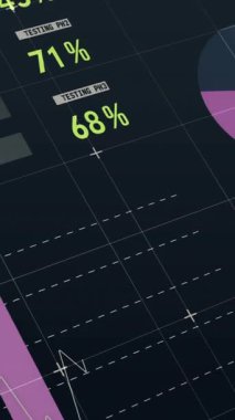 Siyah arka planda finansal veri işleme animasyonu. Küresel iş, bilgisayar ve dijital arayüz kavramı dijital olarak oluşturulmuş video.