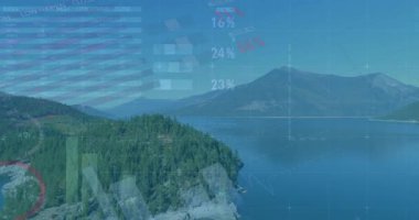 Göl üzerinde yüzen şebeke çizelgeleri yüzey çizelgelerinin kaymasına ve yükselmesine neden oluyor. Hava, topoğrafya, veri görselleştirme, bilgi grafikleri, peyzaj, analitik, teknoloji