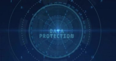 DATA PROTECTION küçülen titreşimli halkalar güvenlik görüntüsü için yörüngede dönen parmak izi simgesi. Siber güvenlik, dijital, şifreleme, arayüz, teknoloji, koruma, gizlilik