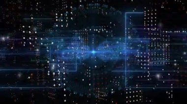 Fütüristik mavi UI çizgiler yayıyor şekiller oluşturuyor çevirmeli arama darbeleri görselleştiriyor. Teknoloji, soyut, modern, dijital, yenilik, bilim kurgu, arayüz