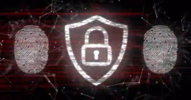 Kalkan simgesi, parmak izi oluşturur titreşir ve ikon, koruma sorununu çözer. Siber güvenlik, koruma, dijital, geleceksel, ağ, güvenlik, teknoloji