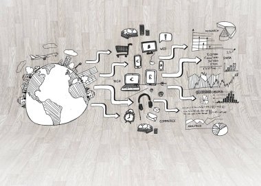 Ahşap arkaplan üzerinde siyah beyaz grafik