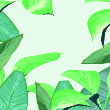 Yeşil arkaplanda yeşil yaprak simgelerinin bileşimi. Sosyal medya ve şablon kavramı dijital olarak oluşturuldu.