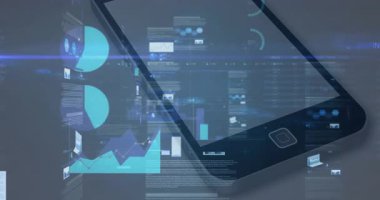 Hologram çizelgeleri yansıtan ve titreşen verileri gösteren hat grafiği taraması. Teknoloji, veri, analitik, dijital, geleceksel, yenilik, görselleştirme