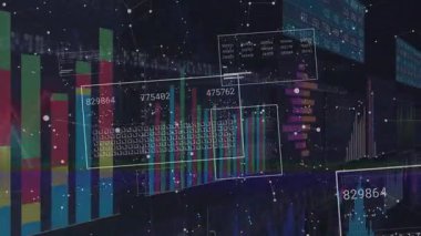 Çubuk grafikleri üzerinde kaybolan sayısal etiketler veri panellerini kaydırıyor ve görselleştiriyor. Analizler, gösterge paneli, teknoloji, veri, görselleştirme, bilgi grafikleri, yenilik