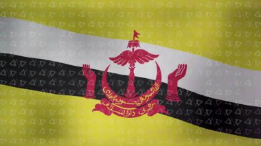 Brunei bayrağı dalgalanan dalgalar, ibikler esneme, sürüklenen üçgenler ve titreşen yağmur dokusu sunuyor. Vatanseverlik, animasyon, hareket, kumaş, doku, sembolizm, dijital