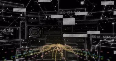 Daire yayma, ağ oluşturma, sürgülü titreşen kodlar, ağı onarmak için zayıflıyor. Biyometrik, siber, veri, dijital, geleceksel, teknoloji, birbiriyle bağlantılı