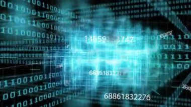 Başlangıçta, 3D cyan küp ızgara titreşimi, katmanları kaydırma ve değerleri güncelleme, veri akışını gösterme. Fütürist, teknoloji, soyut, bilim kurgu, dijital, veri görselleştirme, siber