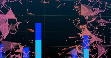 Sürüklenen parçacıklar bar çizelgesi büyüme ızgarası oluşturarak harita, çizgi grafiği oluşturma görüntüsü geliştiriyor. Teknoloji, analitik, görselleştirme, veri, dijital, ağ, bilgi