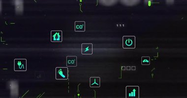 Başlangıçta enerji simgeleri içe doğru yüzer, devre çizgileri simgeleri birbirine bağlar, yeşil ağı genişletir. Teknoloji, yenilik, sürdürülebilirlik, dijital, siber, geleceksel, bağlantı