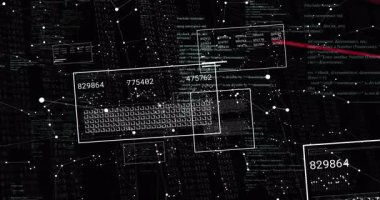 Kaybolan hatlar klavye ızgara hareketi başlatılıyor. Değişen sayılar, azalan veri akışını gösteriyor. Siber güvenlik, veri analizi, dijital arayüz, ağ görselleştirme, teknolojik yenilik, programlama, fütüristik