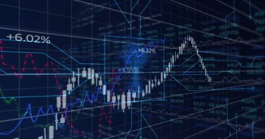 Karanlık ızgara arayüzünde çizgi grafikleri ve yüzde etiketleriyle beyaz şamdan grafiği gösteriliyor. Finansal, analitik, grafik, veri, görselleştirme, dijital, teknoloji