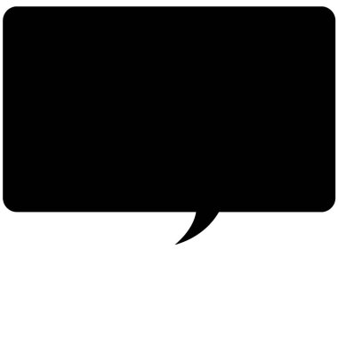 Siyah konuşma balonu beyaz tuvalde gösteriliyor, küçük kuyruklu, yuvarlak köşeli, kopyalama alanı. Vektör grafik, minimalist, iletişim, tasarım ögesi, damgalama, illüstrasyon, işaret