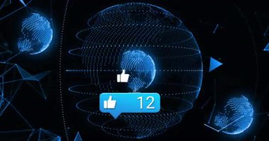 Merkezi küreyi patlatan boş baloncuk dünya etrafında dönerek çarpışmayı gösterir. Dijital, katılım, görselleştirme, geleceksel, ağ, teknoloji, veri