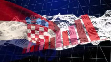 Şebeke etkinleştirmesinde Hırvat bayrağı dalgalanan dalgalanan çubuklar yükselen ok büyümeyi gösteriyor. Teknolojik, veri, dijital, soyut, geleceksel, analiz, hareket