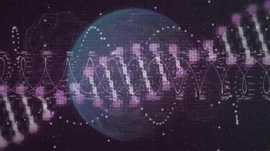 Sinüs dalgası titreşimli veri blokları oluşup küre olarak hareket ettikten sonra veri akışını görselleştirmek için dönüyor. Soyut, teknoloji, yenilik, dijital, fütüristik, siber alan, veri görselleştirme