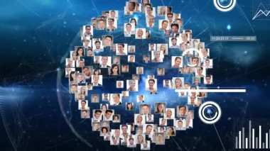 Analizci, Dünya 'nın kafasının görüntüsünü değiştiriyor, zamanlayıcıları ayarlıyor ve analiz için grafikleri güncelliyor. Teknoloji, veri, analitik, görselleştirme, gösterge paneli, dijital, ağ