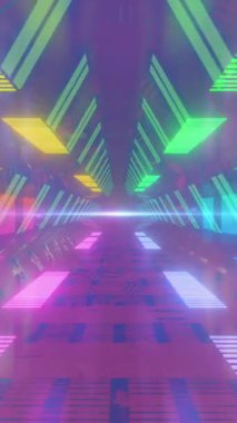 Canlı, titreyen neon tünelin arka planının animasyonu. Video oyunu ve eğlence konsepti dijital olarak oluşturuldu.