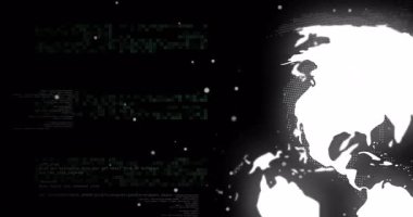 Dünyanın doğuya doğru döndüğünü gösteriyor. Kodu kaydırıyor ve veri akışını gösteren dalgalanmalar var. Teknoloji, siber güvenlik, veri, dijital, yenilik, soyutlama, ağ