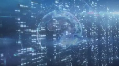 İnce bir matris dalgalanması, kablo çerçevesinin ağ etrafında dönen çizgiler oluşturmasına neden oluyor. Gelecek, teknoloji, bağlantı, siber alan, yenilik, veri, dijital