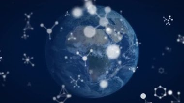 Moleküler düğüm Dünya 'nın etrafında dönen 3 boyutlu ağ oluşturarak veri bağlantılarını gösteriyor. Küresel, bağlantı, görselleştirme, teknoloji, dijital, ağ, yenilik