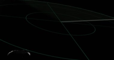 Boşlukta süzülen uzay aracı silueti neon-yeşil ızgara ve soluk ışık çizgisi gösteriyor, kopyalama uzayı. Fütürist, dijital, sürükleyici, teknoloji, bilim kurgu, soyut, navigasyon