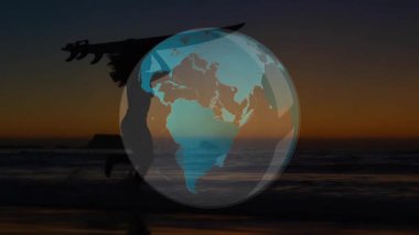 Güneş yüzdürme, sörfçü silueti ile sörf tahtası üzerinde dönen seyahat küresi örtüsü olarak başlatılıyor. Siluet, macera, keşif, dinginlik, seyahat, kıyı, ufuk