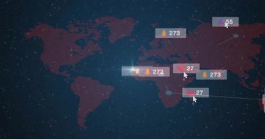 Titreşimli Afrika düğümünün olduğu, sosyal rozetler üreten ve veri akışını görselleştiren bir harita. Küresel bağlantı, veri görselleştirme, ağ analizleri, dijital iletişim, bilgi akışı, teknoloji, yenilik