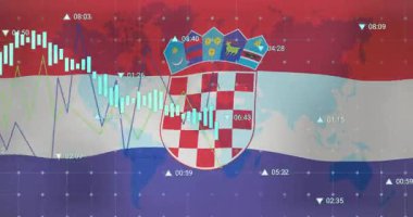 Başlangıçta Hırvat bayrağı dalgalanan grafik çubukları piyasa verilerini temsil ediyor ve dengeliyor. Milliyet, mali, dijital, analitik, iş, teknoloji, veri görselleştirme
