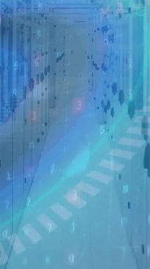 Sunucu odasında veri işleme animasyonu. Veri işleme, bilgisayarlar, ağ ve teknoloji konsepti dijital olarak oluşturulmuş video.