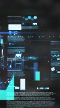 Şehir manzarası üzerinde istatistik ve veri işleme animasyonu. Küresel iş dijital arayüzü teknolojisi ve dijital olarak oluşturulan ağ konsepti.