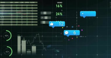 Dizin tablosu ve göstergelerle başlayan gösterge paneli veri içgörüsü için dosya ve baloncuklar güncelleniyor. Veri görselleştirme, dijital arayüz, bilgi teknolojisi, gerçek zamanlı analitik, veri güdümlü, kullanıcı bağlılığı, fütüristik biçim