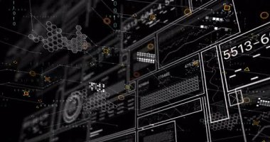 Başlangıçta çift haneli basamaklar sürükleniyor başlangıç panelleri kayıyor ve veri görselleştirmesi için kodları güncelliyor. Futuristik, teknoloji, veri, ağ, dijital, arayüz, soyut