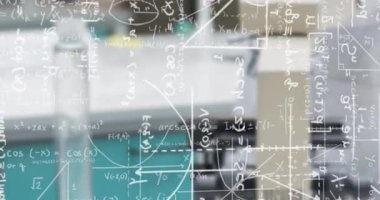 Denklemler ve diyagramlar görüş alanına giriyor ve araştırmayı görselleştirmek için bulanık çalışma tezgahının üzerinde kayboluyor. Gelecek, bilim, yenilik, görselleştirme, veri, araştırma, teknoloji