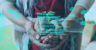 Nabız düzenleme kodu zayıflıyor ve Greentech 'in verandasında fideleri tutan aile ellerini gösteriyor. Gelecek, yetiştirme, çevre, büyüme, teknoloji, sürdürülebilirlik, toplum