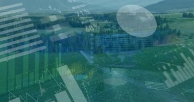 Hava çekimleri başlıyor. Tarımsal bar grafikleri ve pasta grafikleri açılıyor. Yuvarlanan alanlarda animasyon yapılıyor. Tarım, analitik, veri görselleştirme, kırsal arazi, bilgi, teknoloji, yenilik