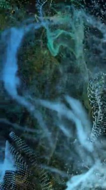 Çok renkli noktaların animasyonu siyah arkaplana karşı dinamik dalga desenleri oluşturuyor. Dijital olarak üretilmiş, hologram, illüstrasyon, aydınlatılmış, geleceksel, soyut, veri ve teknoloji kavramı.