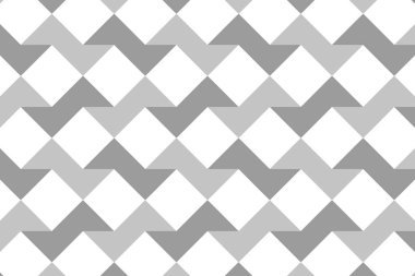 Tekrarlayan geometrik desen, gri zigzag bantlarda beyaz elmaslarla düz dizayn olarak ortaya çıkıyor. Soyut, tessellasyon, minimalizm, dijital tasarım, doku, modern, kusursuz