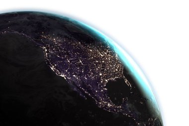 Dünya gezegeninin dijital görüntüsü beyaz arka planda