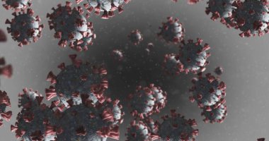Gri arkaplana karşı çoklu mikro Covid-19 hücreleri