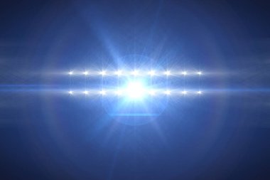 Dijital mercek patlaması, donanma eğiminde haleler halinde ışık saçan mavi yanaklı ışık dizileri yayıyor. Soyut, görsel efektler, canlı, fütüristik, dijital sanat, aydınlatma, yüksek teknoloji