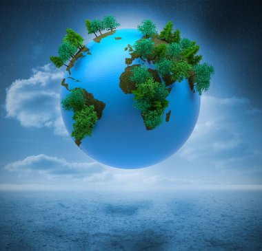 dijital olarak oluşturulan earth havada yüzer