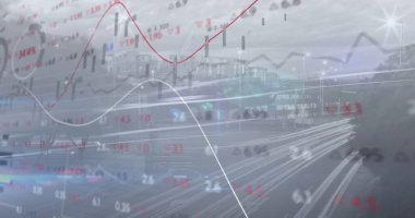 Karayolu ışıklarının pazar haritalarıyla harmanlandığını gösteren yüksek kavşak görüntüsü, veri örtüsü. Kentsel, teknoloji, analitik, ulaşım, veri görselleştirme, mali, altyapı