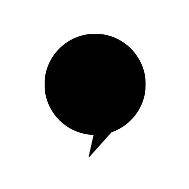 Büyük siyah konuşma balonu simgesi düz tasarım beyaz zemin üzerinde yüzüyor, cesur diyaloglar gösteriyor. İletişim, mesajlaşma, evet, dijital tasarım, minimalizm, markalaşma, vektör