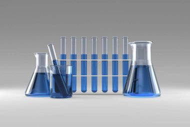 Various laboratory flask with chemical solutions