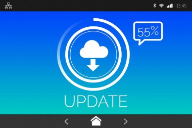 Update text with download symbol on blue digital screen