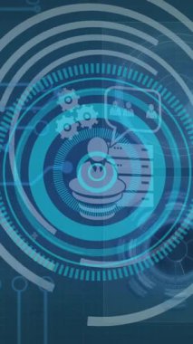 Mavi arkaplanda veri işleme animasyonu. küresel iş ve dijital arayüz kavramı dijital olarak oluşturulmuş video.